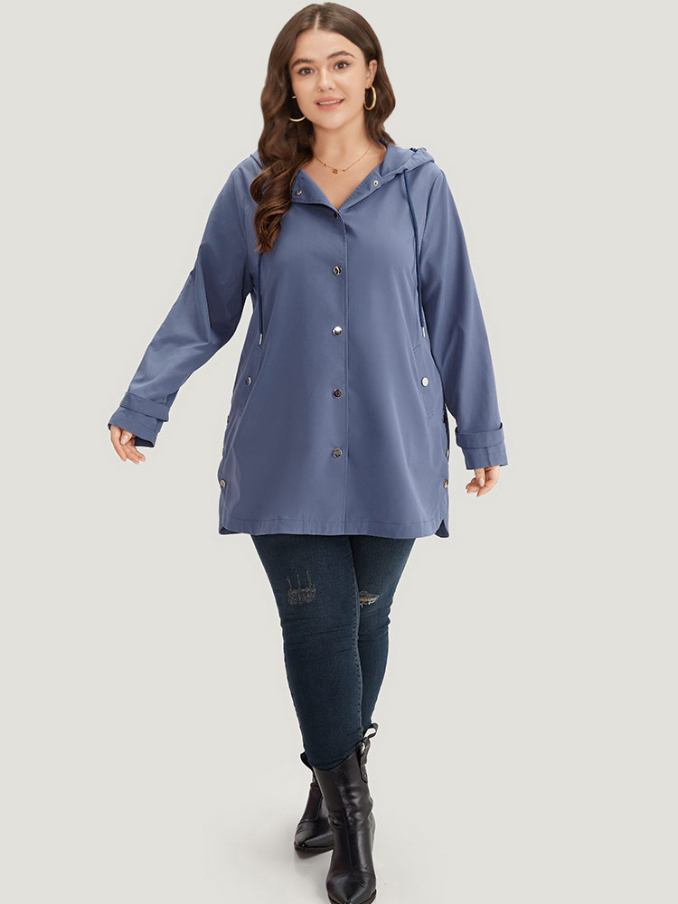 

Plus Size Plain Button Detail Hooded Drawstring Coat Women DarkBlue Casual Plain Ladies Dailywear Winter Coats BloomChic