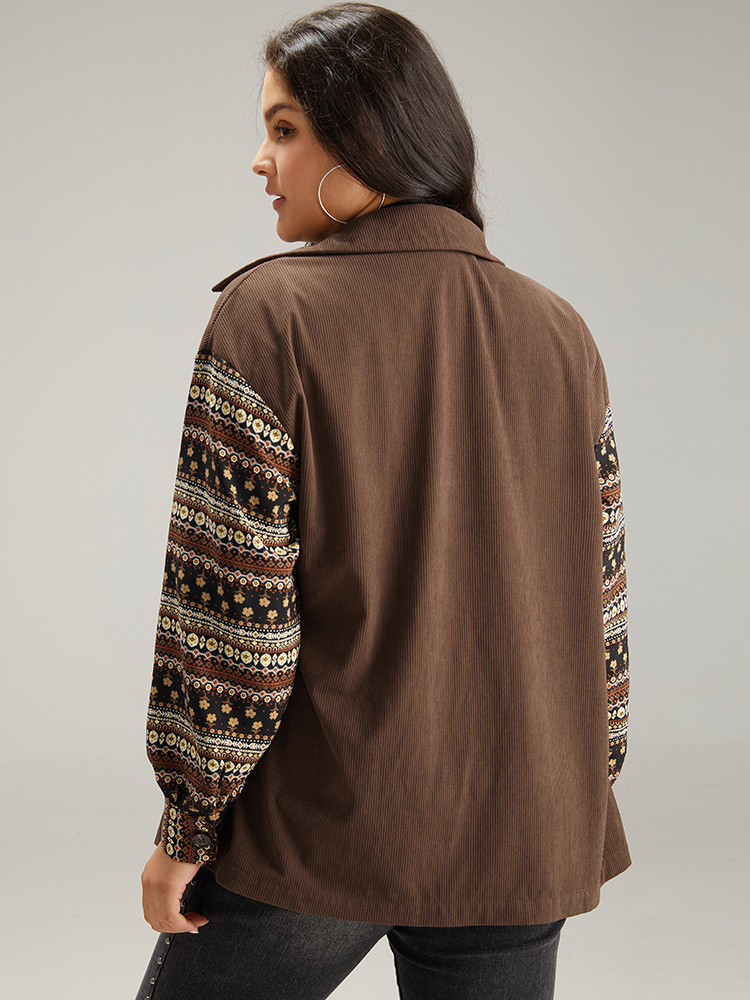 Plus Size Women Dailywear Bohemian Print Contrast Pocket Casual Jackets BloomChic 