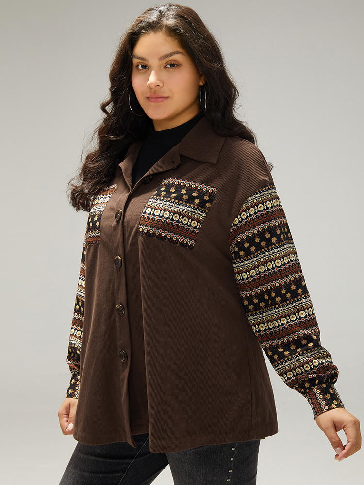 Plus Size Women Dailywear Bohemian Print Contrast Pocket Casual Jackets BloomChic 