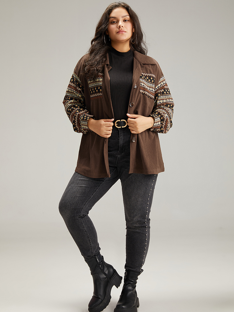 Plus Size Women Dailywear Bohemian Print Contrast Pocket Casual Jackets BloomChic 