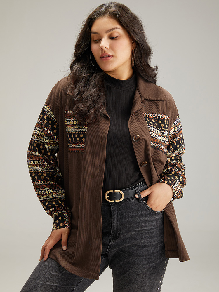 Plus Size Women Dailywear Bohemian Print Contrast Pocket Casual Jackets BloomChic 