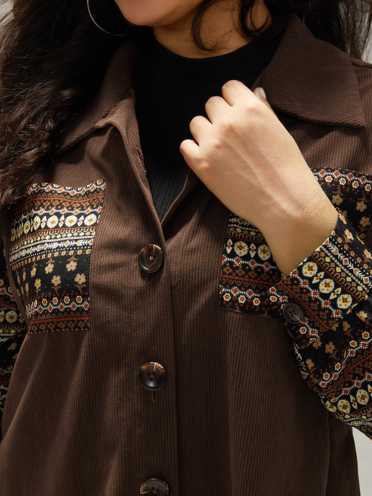 Plus Size Women Dailywear Bohemian Print Contrast Pocket Casual Jackets BloomChic 