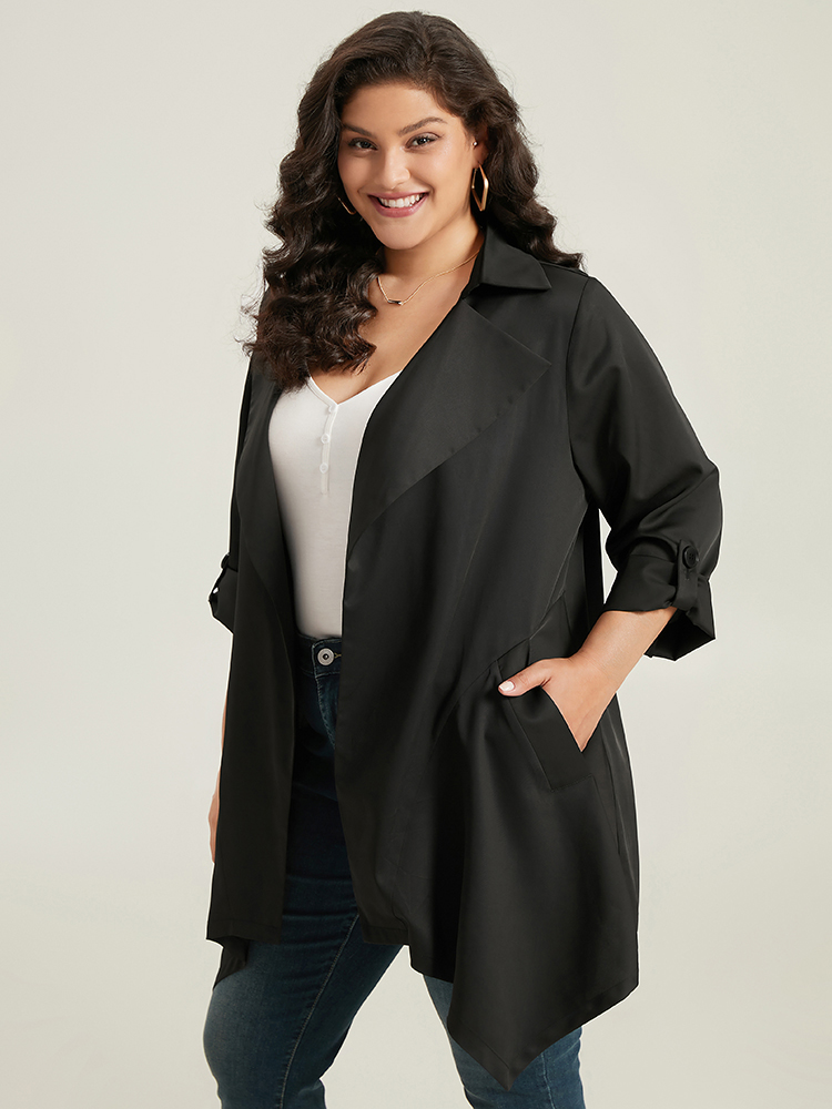 

Plus Size Supersoft Essentials Plain Asymmetrical Hem Windbreaker Women Black At the Office Plain Ladies Work Winter Coats BloomChic