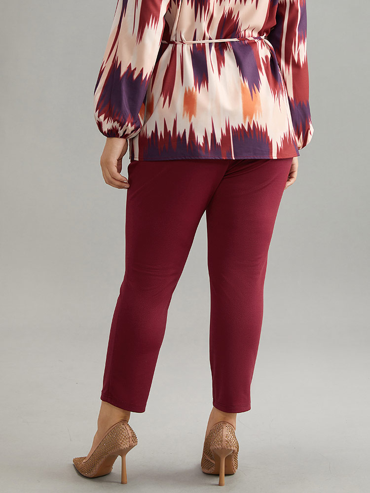 Plus Size Women Work Plain Elastic Waist Mid Rise Pocket Office Pants BloomChic 