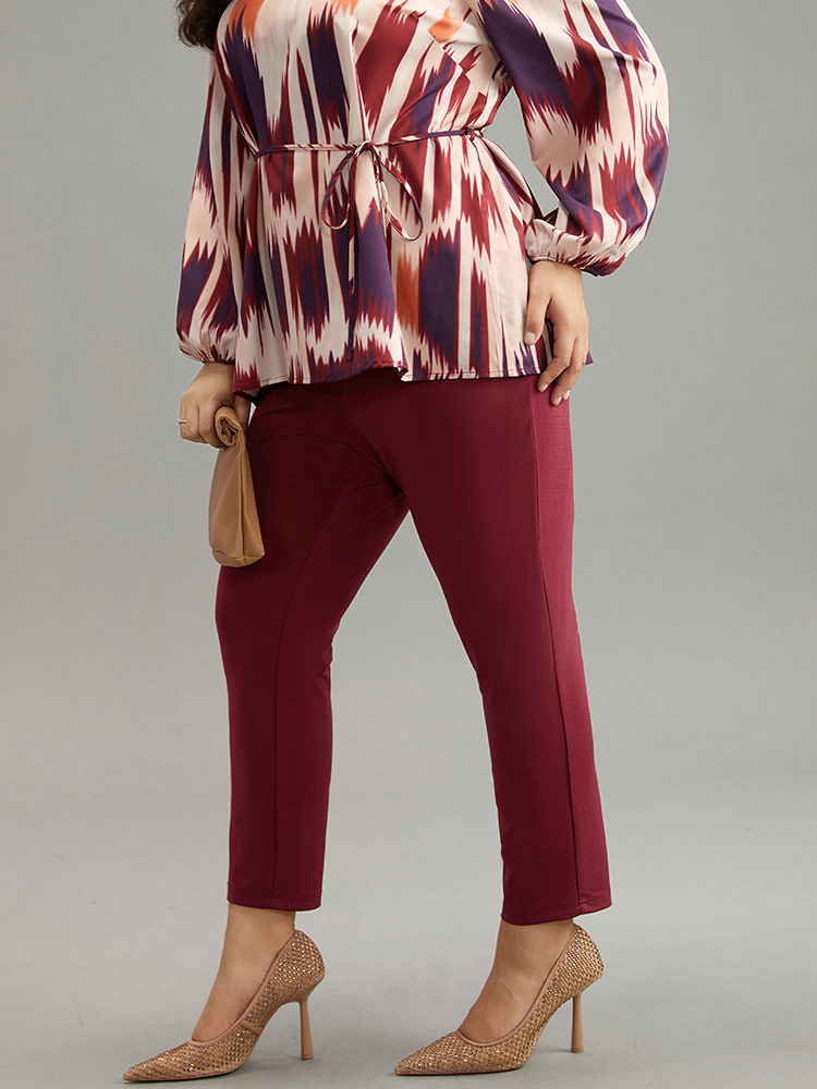 Plus Size Women Work Plain Elastic Waist Mid Rise Pocket Office Pants BloomChic 