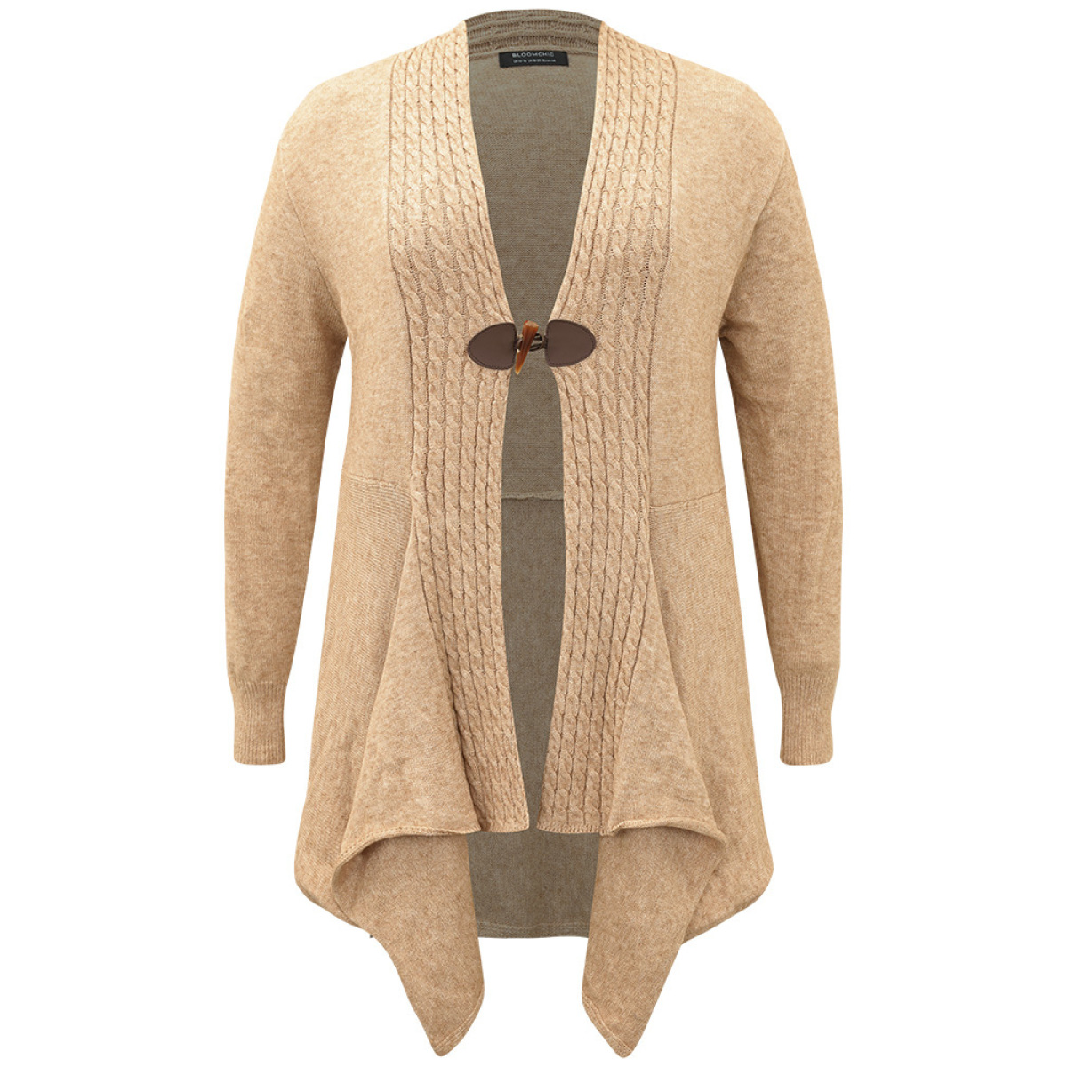 

Plus Size Supersoft Essentials Textured Asymmetrical Duffle Button Cardigan Tan Women Casual Loose Long Sleeve Dailywear Cardigans BloomChic