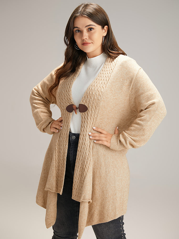 

Plus Size Supersoft Essentials Textured Asymmetrical Duffle Button Cardigan Tan Women Casual Loose Long Sleeve Dailywear Cardigans BloomChic