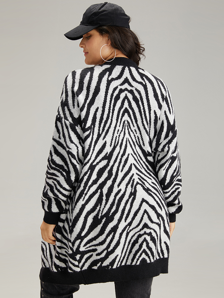 Plus Size Cardigans | Supersoft Essentials Zebra Print Patched Pocket Cardigan | BloomChic 