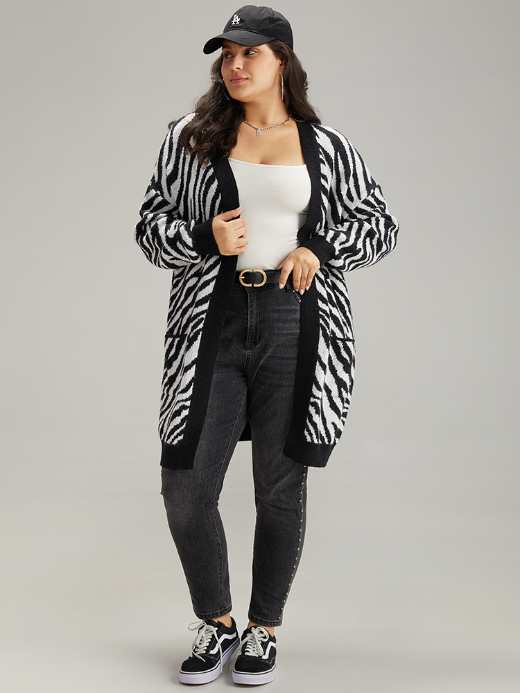 Plus Size Cardigans | Supersoft Essentials Zebra Print Patched Pocket Cardigan | BloomChic 