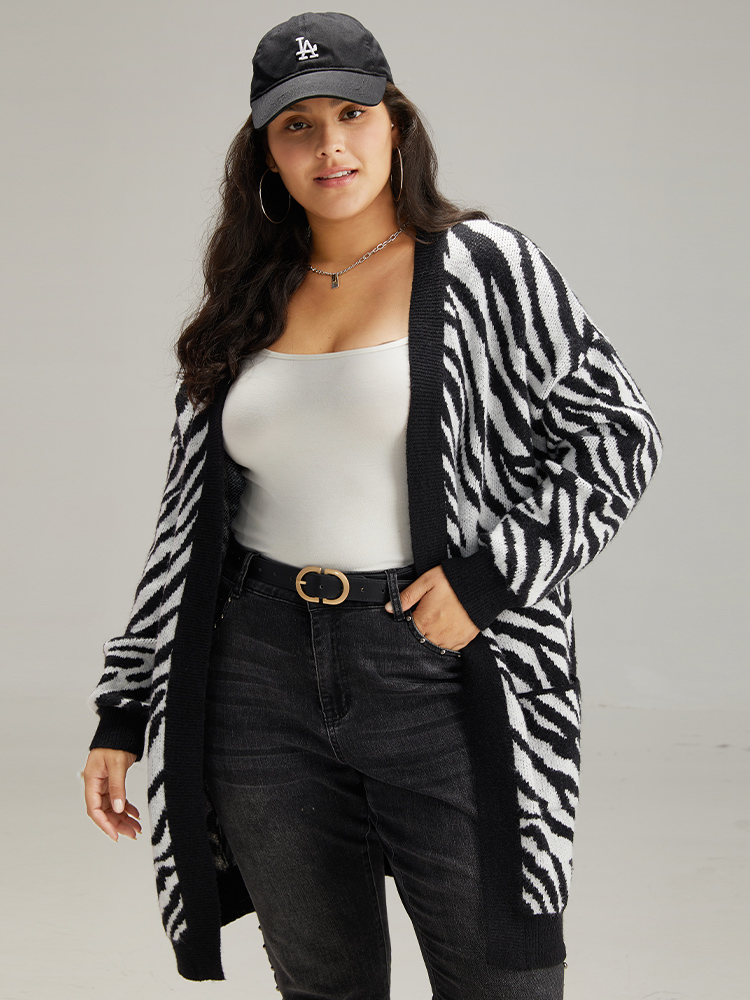 Plus Size Cardigans | Supersoft Essentials Zebra Print Patched Pocket Cardigan | BloomChic 