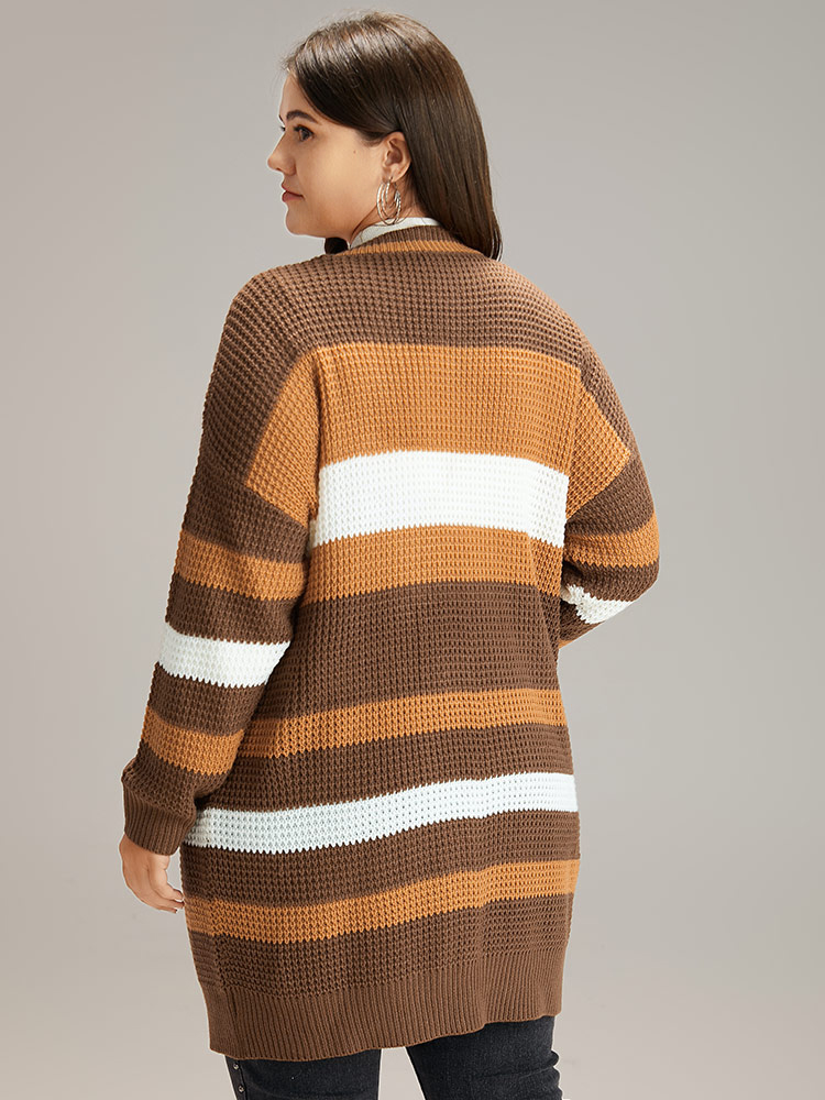 Plus Size Cardigans | Contrast Open Front Patched Pocket Tunic Cardigan | BloomChic 