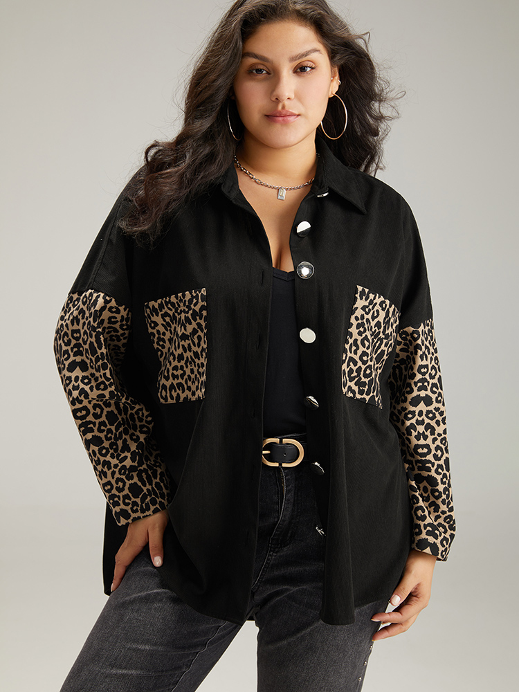Plus Size Women Dailywear Leopard Contrast Pocket Casual Coats BloomChic 