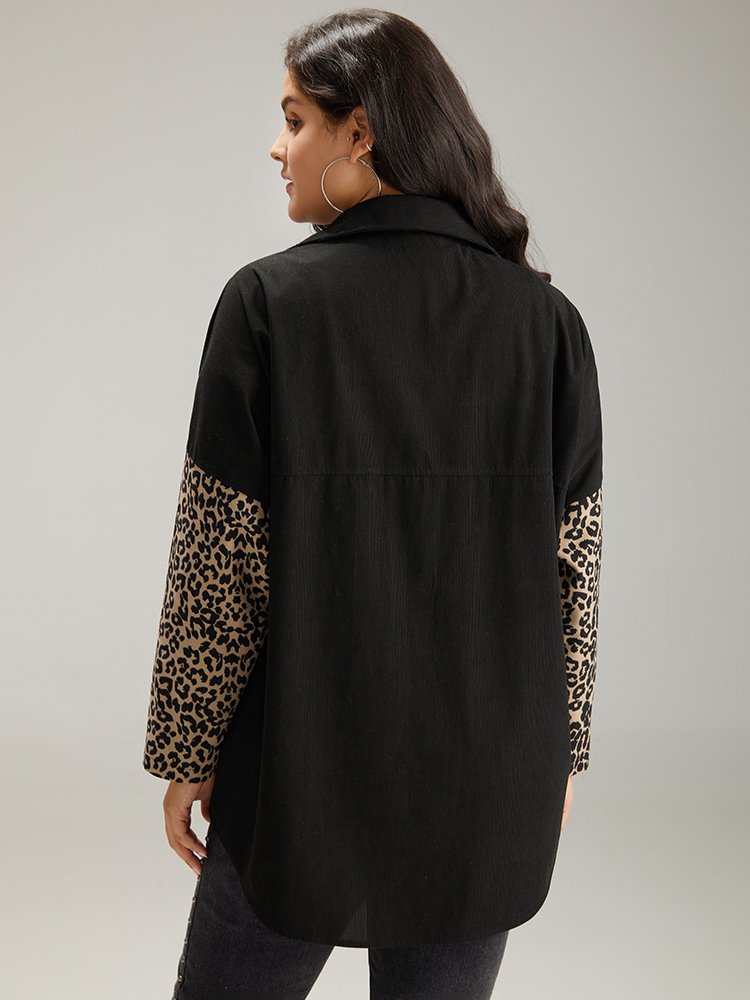 Plus Size Women Dailywear Leopard Contrast Pocket Casual Coats BloomChic 