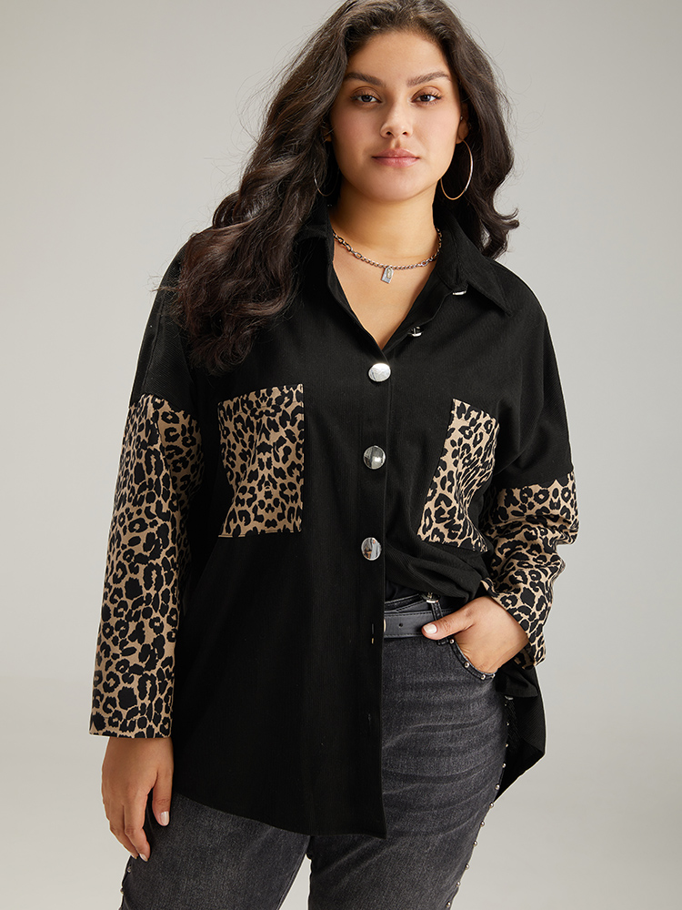 Plus Size Women Dailywear Leopard Contrast Pocket Casual Coats BloomChic 
