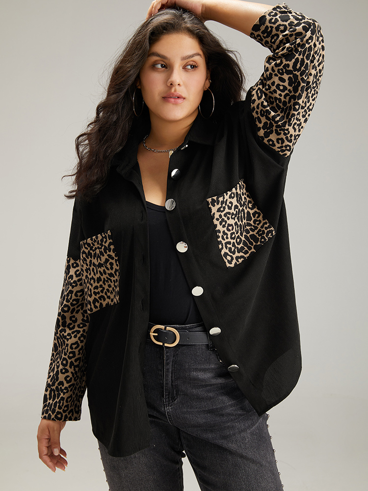 Plus Size Women Dailywear Leopard Contrast Pocket Casual Coats BloomChic 
