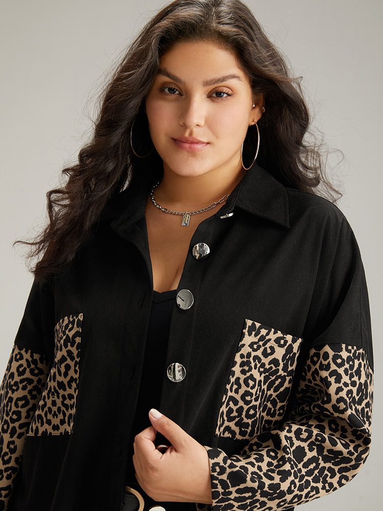 Plus Size Women Dailywear Leopard Contrast Pocket Casual Coats BloomChic 