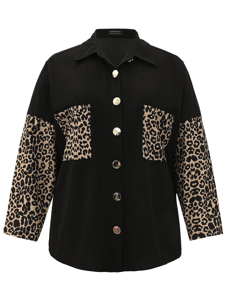 Plus Size Women Dailywear Leopard Contrast Pocket Casual Coats BloomChic 