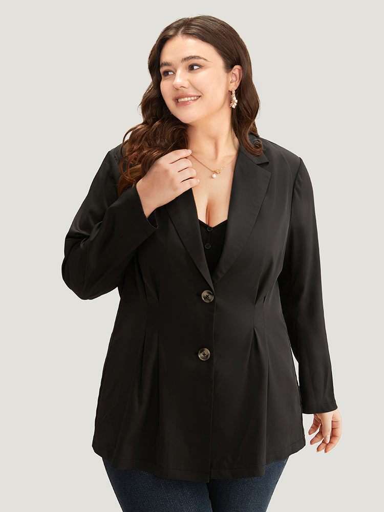 

Plus Size Suit Collar Button Up Plicated Detail Blazer Black Women Dailywear Plain Plain Sleeve Long Sleeve Suit Collar  Casual Blazers BloomChic
