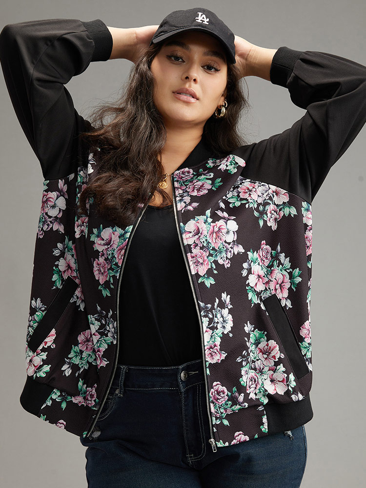 Plus Size Women Everyday Floral Pocket Pocket Casual Jackets BloomChic 