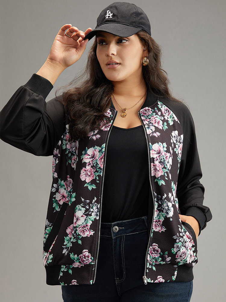 Plus Size Women Everyday Floral Pocket Pocket Casual Jackets BloomChic 