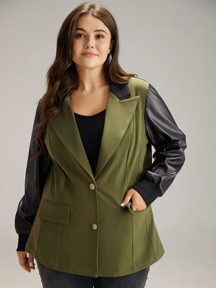 

Plus Size Contrast Flap Pocket Button Fly Coat Women ArmyGreen Casual Contrast Ladies Dailywear Winter Coats BloomChic