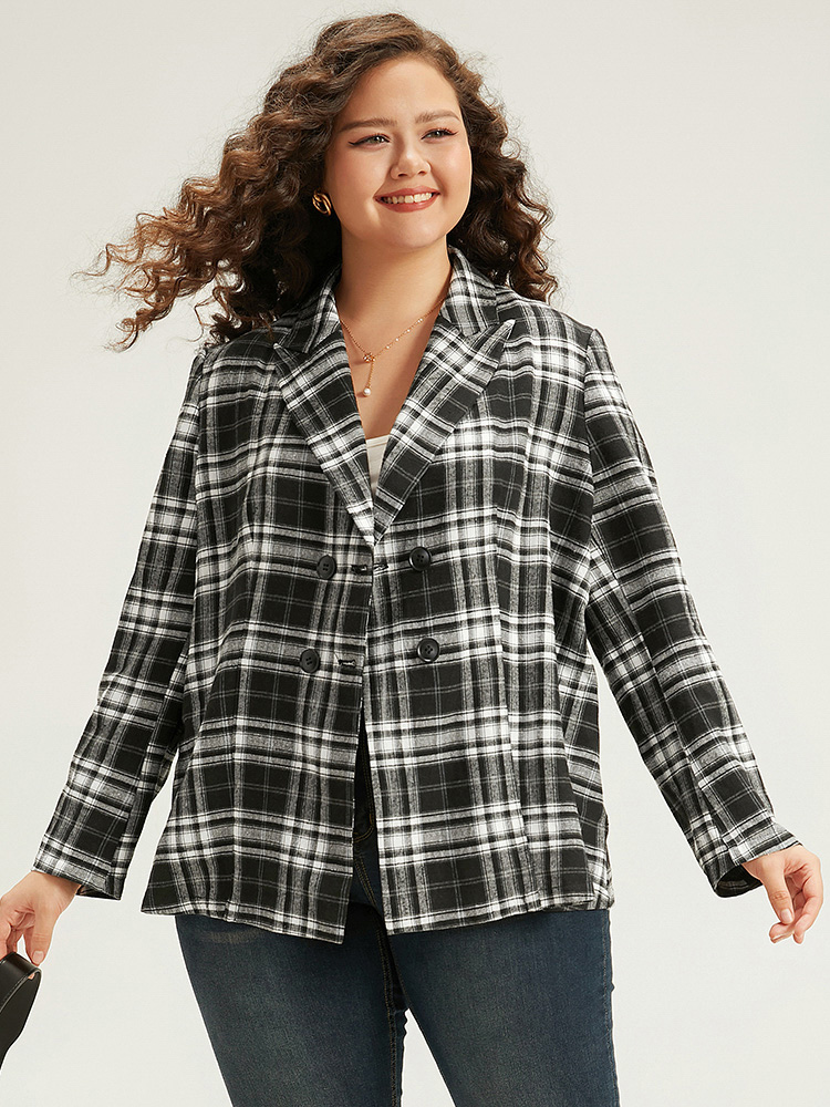 Plus Size Women Work Plaid Contrast Regular Sleeve Long Sleeve Suit Collar Office Blazers BloomChic 