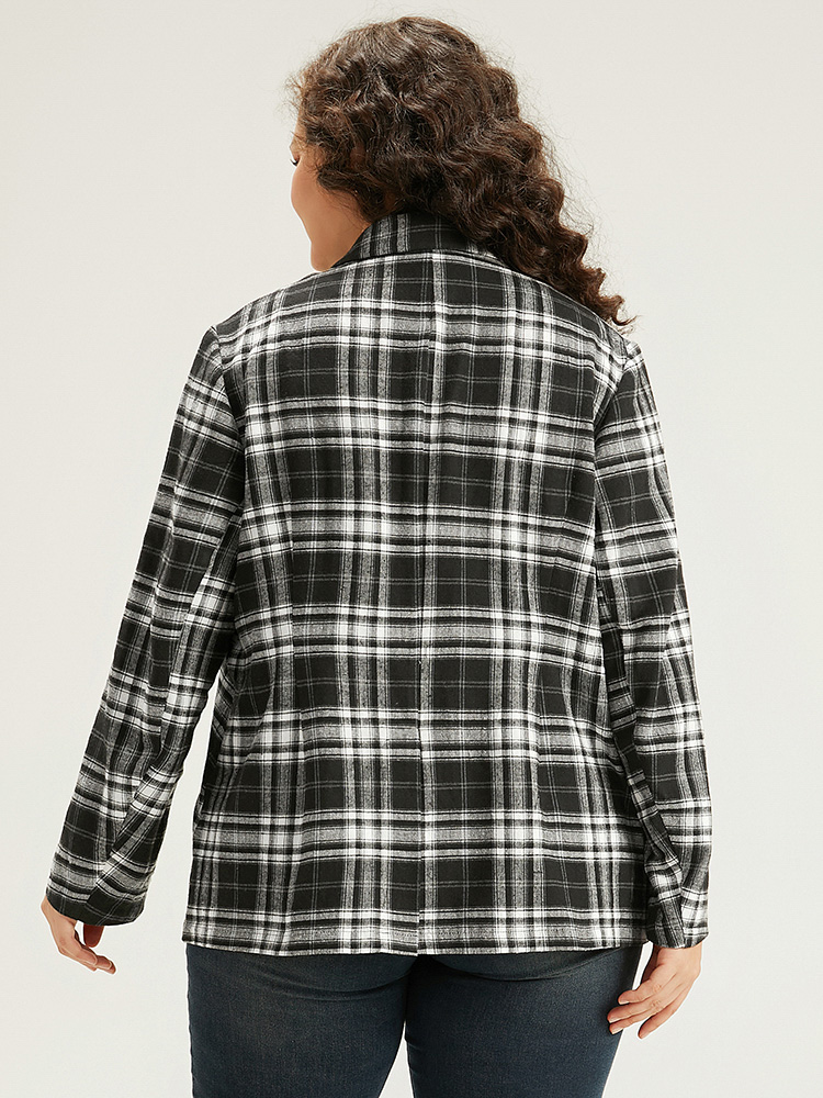 Plus Size Women Work Plaid Contrast Regular Sleeve Long Sleeve Suit Collar Office Blazers BloomChic 