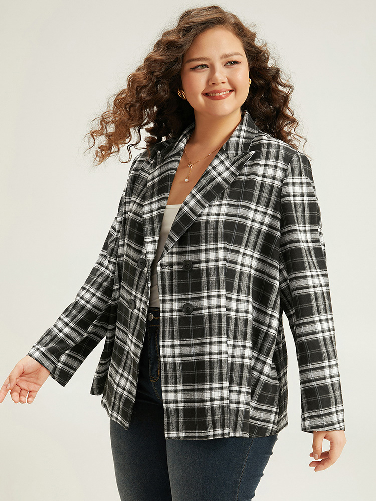 Plus Size Women Work Plaid Contrast Regular Sleeve Long Sleeve Suit Collar Office Blazers BloomChic 