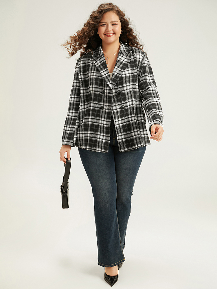 Plus Size Women Work Plaid Contrast Regular Sleeve Long Sleeve Suit Collar Office Blazers BloomChic 