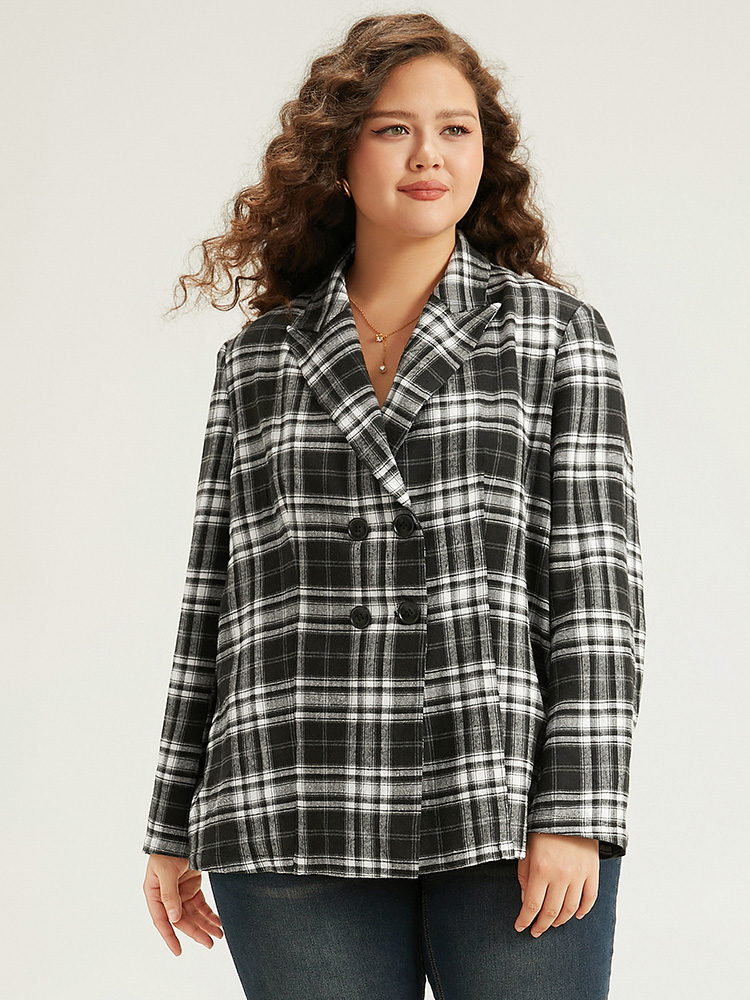 Plus Size Women Work Plaid Contrast Regular Sleeve Long Sleeve Suit Collar Office Blazers BloomChic 