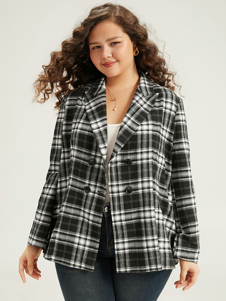 Plus Size Women Work Plaid Contrast Regular Sleeve Long Sleeve Suit Collar Office Blazers BloomChic 