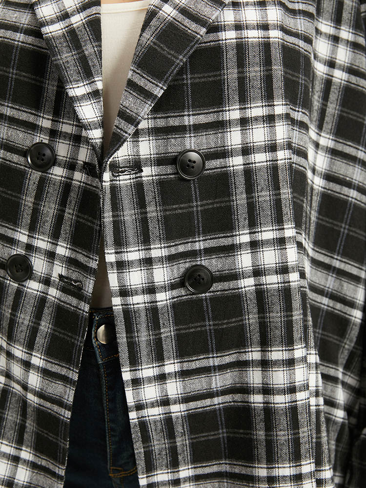 

Plus Size Plaid Suit Collar Button Fly Blazer Black Women Work Plaid Contrast Sleeve Long Sleeve Suit Collar  Office Blazers BloomChic