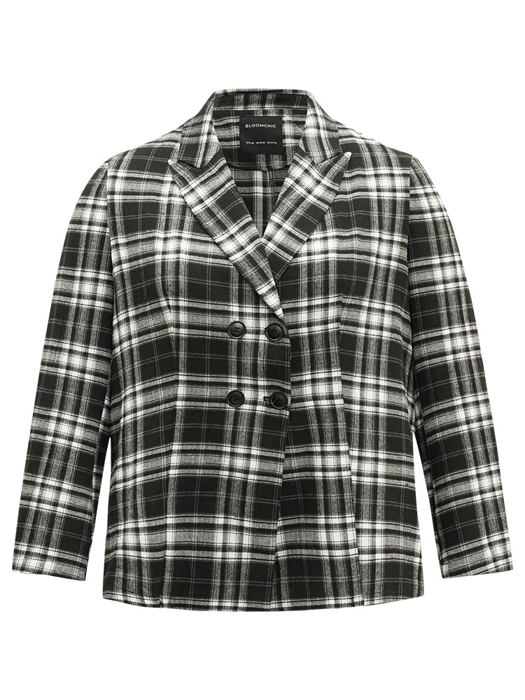 Plus Size Women Work Plaid Contrast Regular Sleeve Long Sleeve Suit Collar Office Blazers BloomChic 