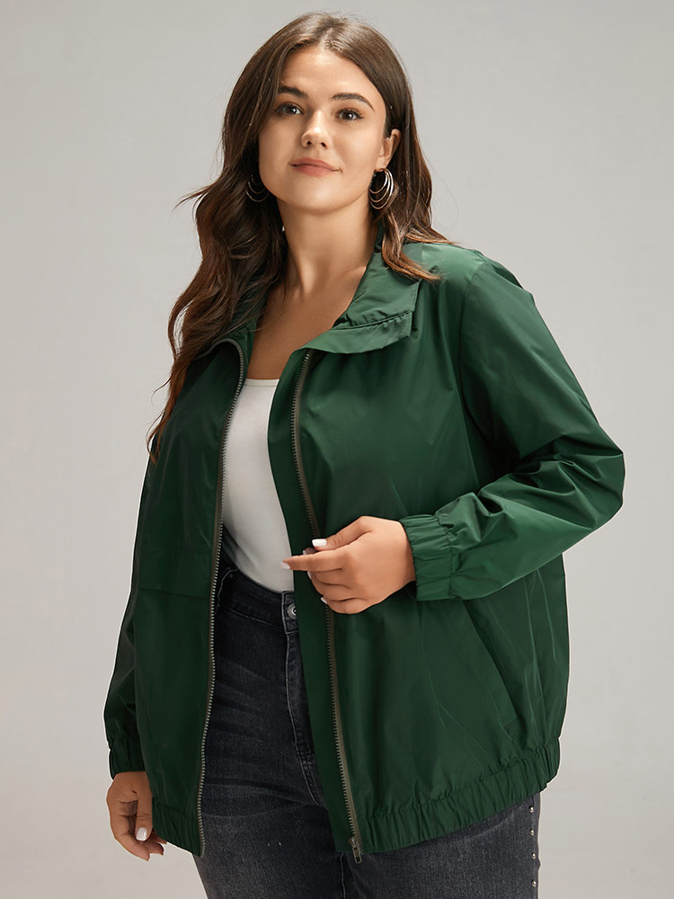 Plus Size Women Dailywear Plain Elastic cuffs Pocket Casual Jackets BloomChic 