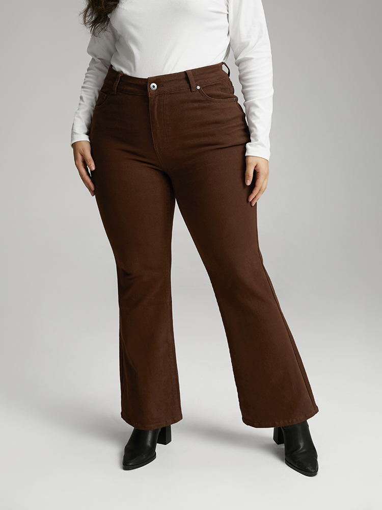 Plus Size Cotton Bootcut Color Wash High Rise Jeans Women DarkBrown Casual Plain Plain High stretch Pocket Jeans BloomChic 12/L 