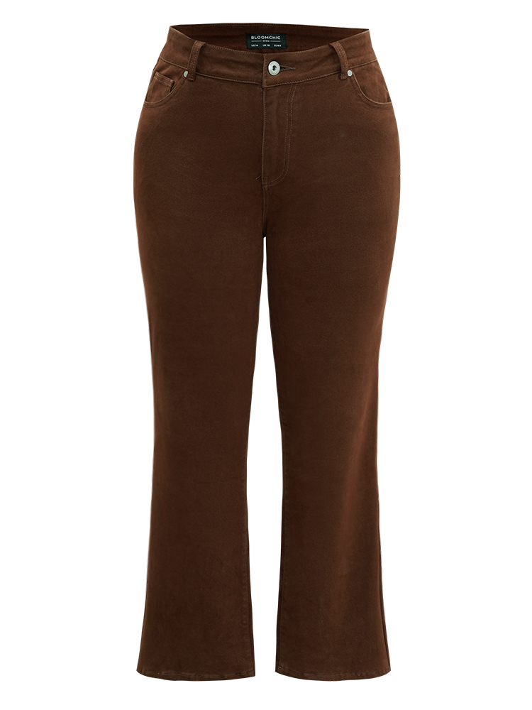 Plus Size Cotton Bootcut Color Wash High Rise Jeans Women DarkBrown Casual Plain Plain High stretch Pocket Jeans BloomChic 12/L 