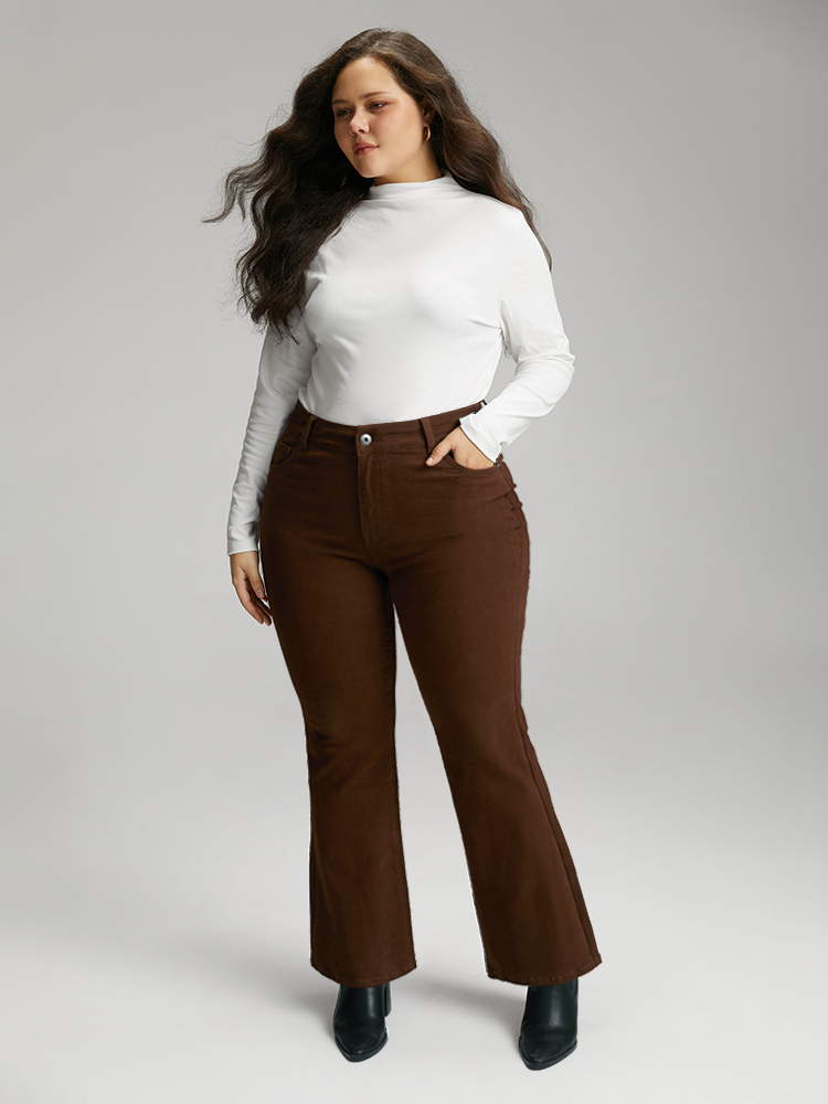 

Plus Size Cotton Bootcut Color Wash High Rise Jeans Women DarkBrown Casual Plain Plain High stretch Pocket Jeans BloomChic