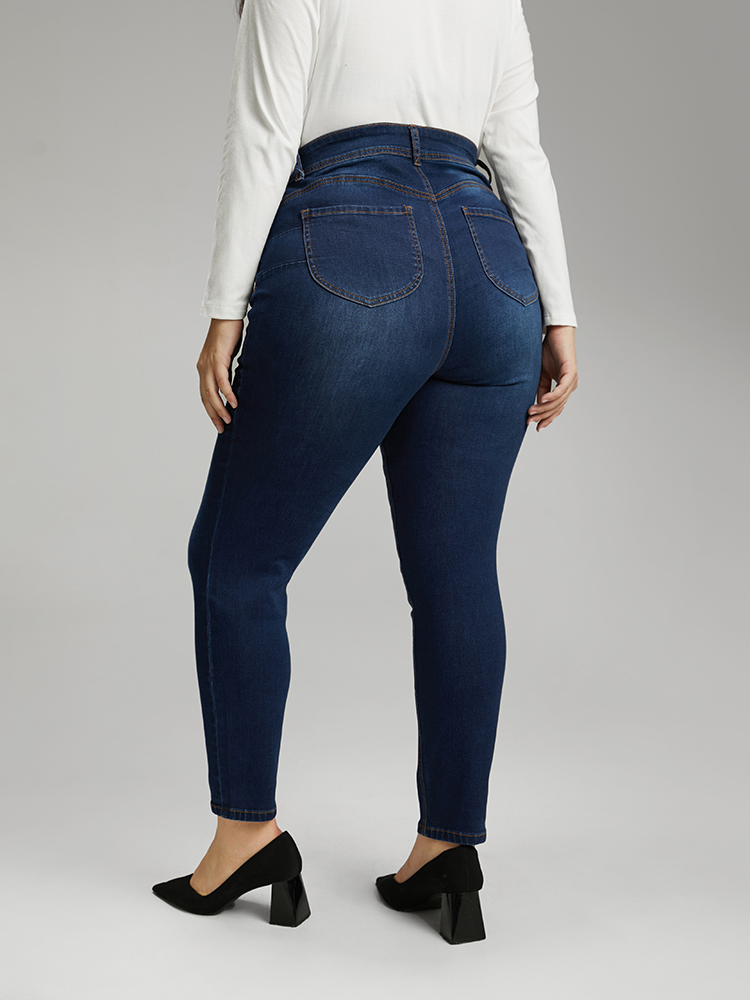 

Plus Size Skinny Dark Wash Zipper Fly Jeans Women DarkBlue Casual Plain Plain High stretch Pocket Jeans BloomChic