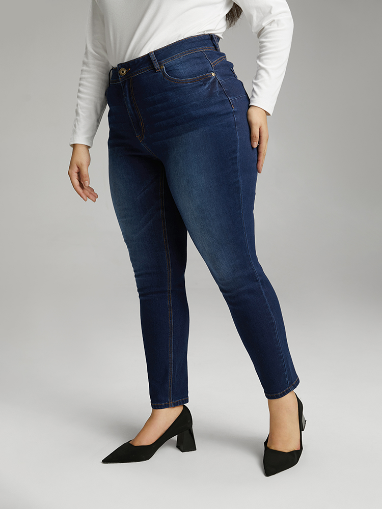 

Plus Size Skinny Dark Wash Zipper Fly Jeans Women DarkBlue Casual Plain Plain High stretch Pocket Jeans BloomChic