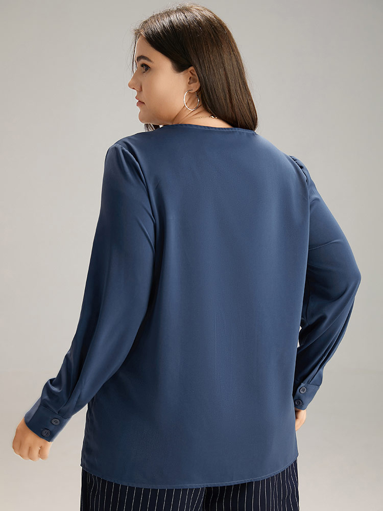 Plus Size Women Work Plain Plain Regular Sleeve Long Sleeve V-neck Office Blouses BloomChic 