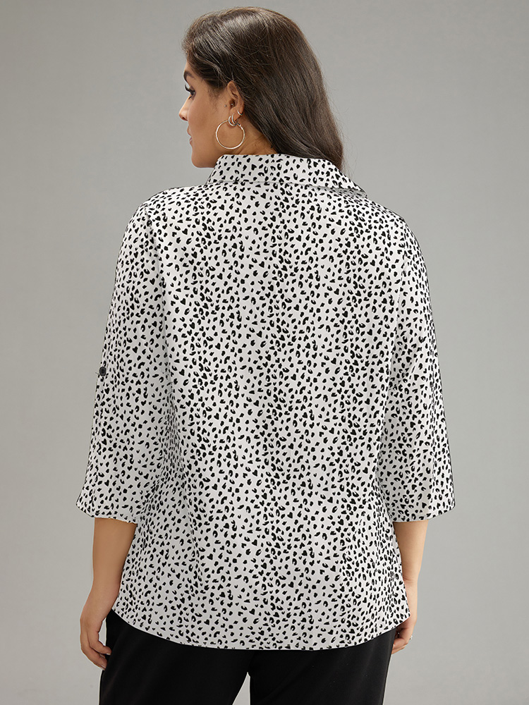 

Plus Size White Leopard Print Shirt Collar Button Through Blouse Women Office Elbow-length sleeve Shirt collar Work Blouses BloomChic