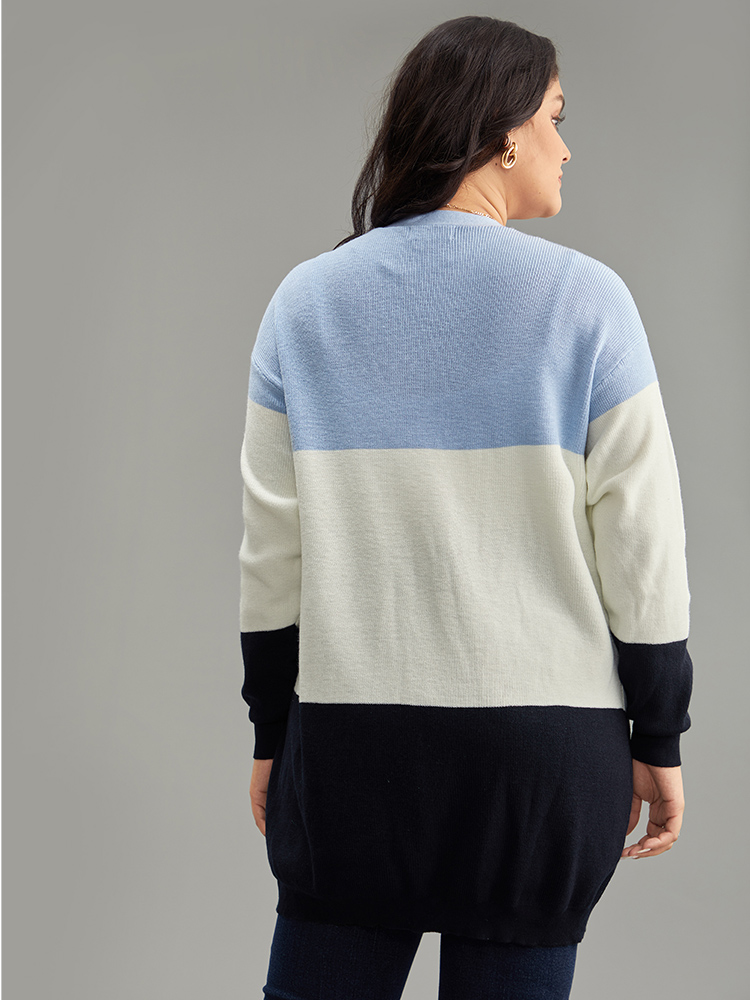Plus Size Cardigans | Supersoft Essentials Colorblock Contrast Open Front Cardigan | BloomChic 