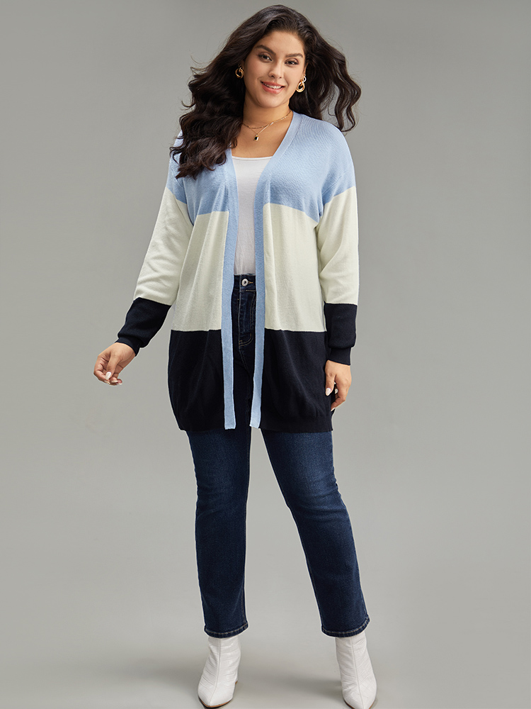 Plus Size Cardigans | Supersoft Essentials Colorblock Contrast Open Front Cardigan | BloomChic 