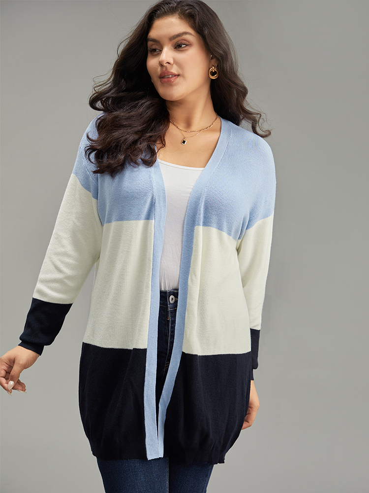Plus Size Cardigans | Supersoft Essentials Colorblock Contrast Open Front Cardigan | BloomChic 