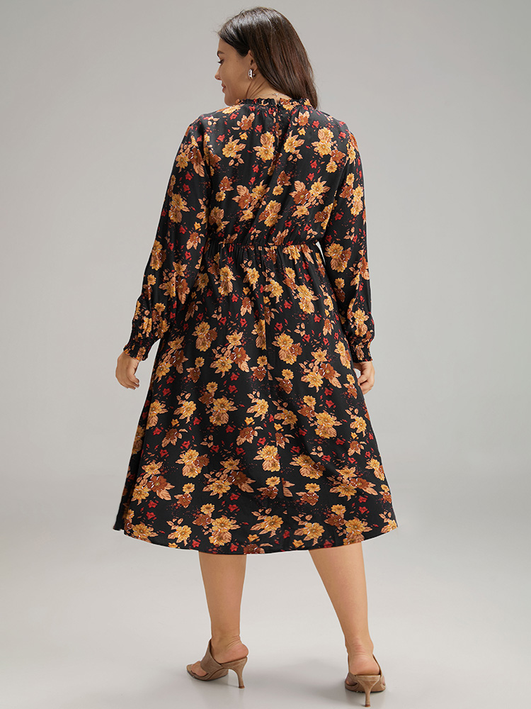 

Plus Size Supersoft Essentials Floral Print Mock Neck Dress Black Women Elegant Printed Mock Neck Long Sleeve Curvy Midi Dress BloomChic