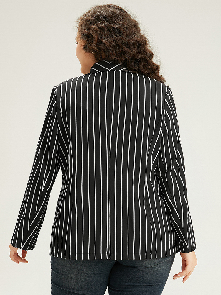 Plus Size Women Work Striped Contrast Regular Sleeve Long Sleeve Suit Collar Pocket Casual Blazers BloomChic 