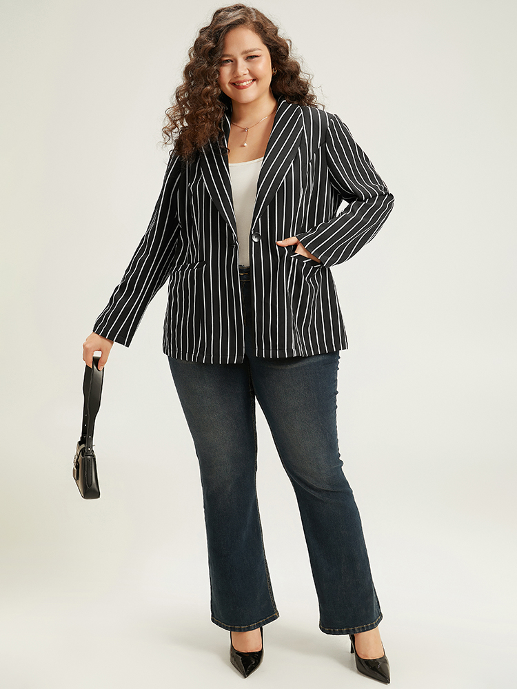 Plus Size Women Work Striped Contrast Regular Sleeve Long Sleeve Suit Collar Pocket Casual Blazers BloomChic 