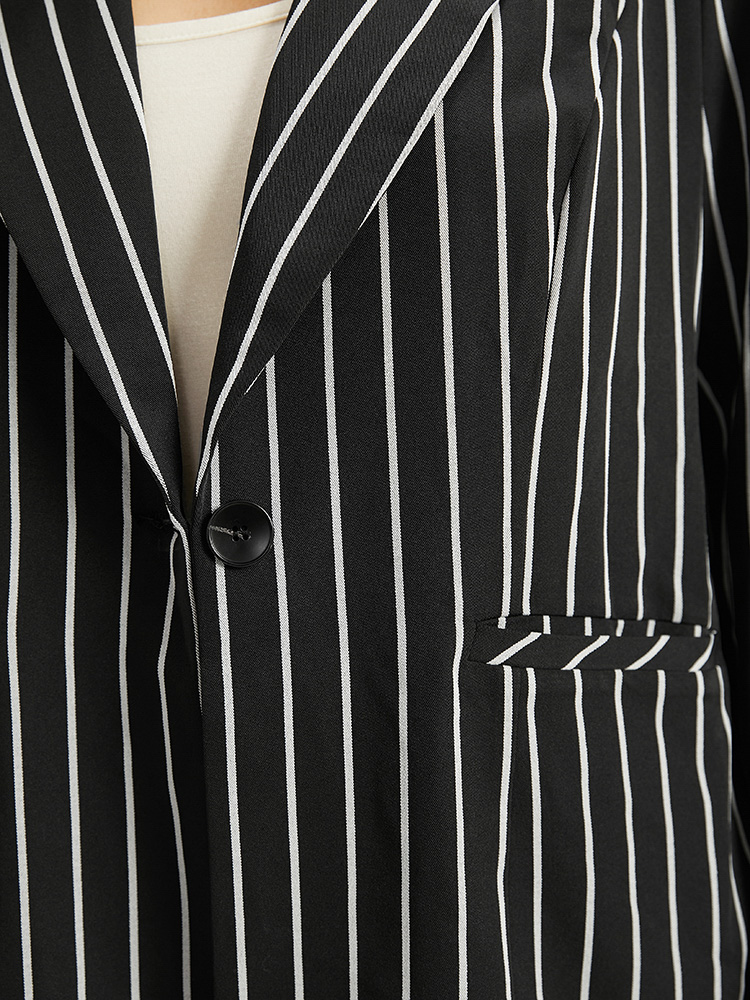 Plus Size Women Work Striped Contrast Regular Sleeve Long Sleeve Suit Collar Pocket Casual Blazers BloomChic 