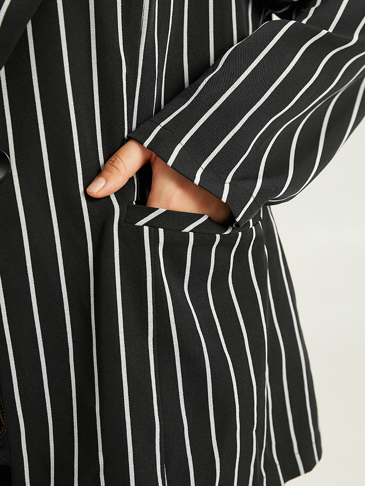 Plus Size Women Work Striped Contrast Regular Sleeve Long Sleeve Suit Collar Pocket Casual Blazers BloomChic 