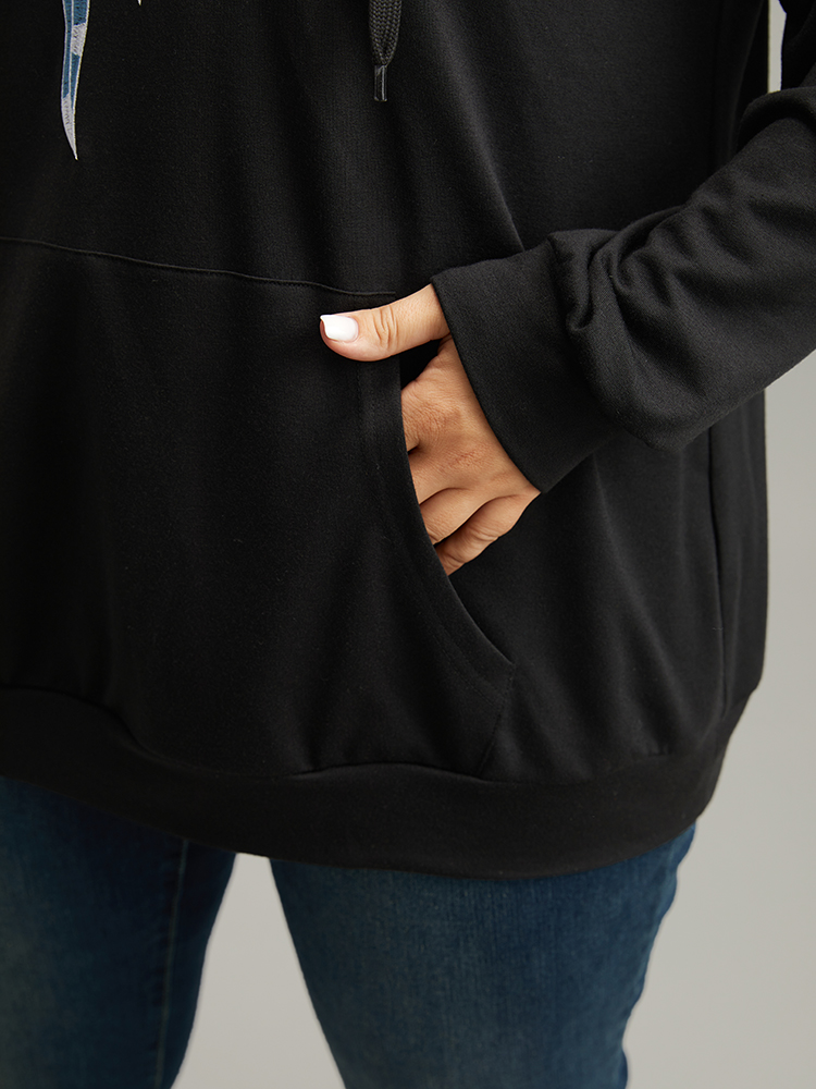 Plus Size Women Dailywear Bohemian Print Embroidered Regular Regular Sleeve Long Sleeve Hooded Pocket Casual Sweatshirts BloomChic 